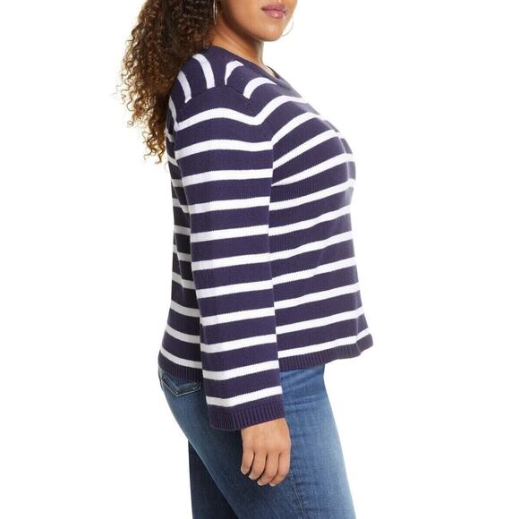 Halogen X Atlantic-Pacific Crew Sweater Sz Large Navy/White Cathy Stripes NWT - Picture 3 of 8
